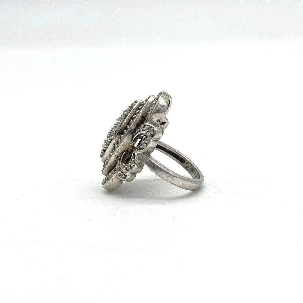 Ornate Marquee Ring Cubic Zirconia Pave Sterling Silver Statement‎ Cocktail Ring